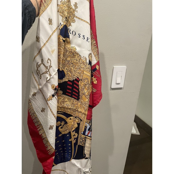 HERMES Paris "Vue du Carosse de la Galere la Reale" Silk Red Blue White Scarf - Picture 13 of 16
